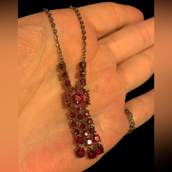 GIVENCHY Red Crystal Silver Plated Women’s Necklace Designer Luxury Jewelry - Picture 3 of 7